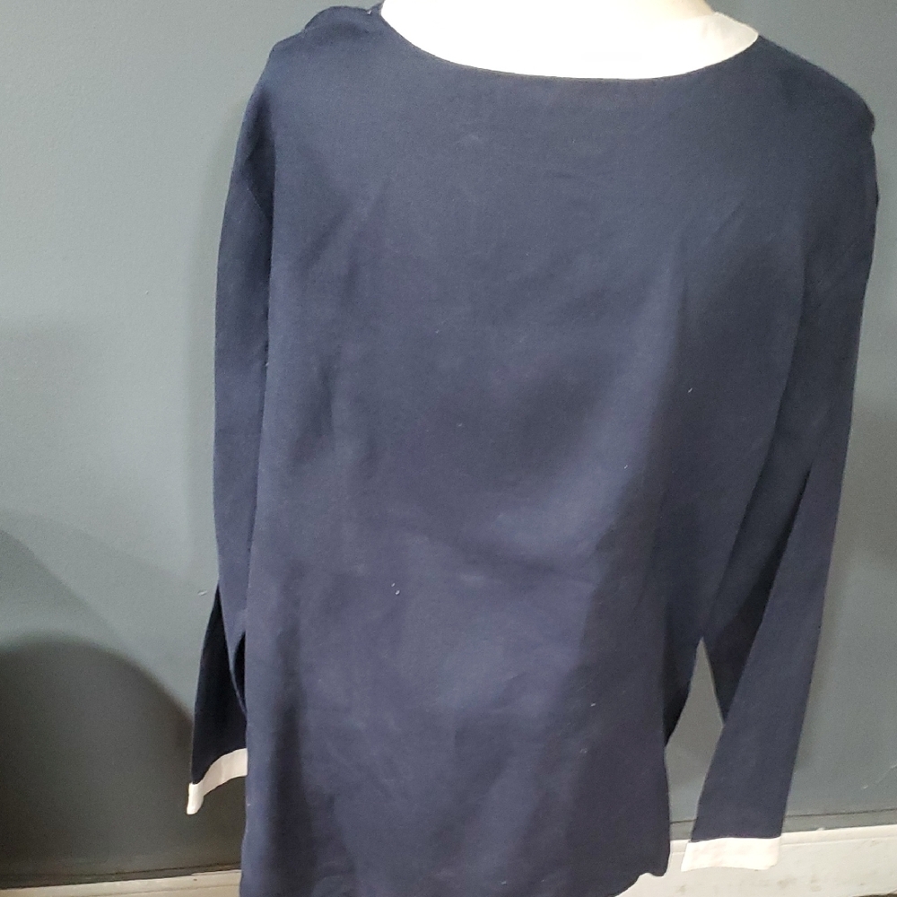 Lauren Ralph Lauren Linen  Blue and White Tunic top Sz XL - Picture 6 of 11